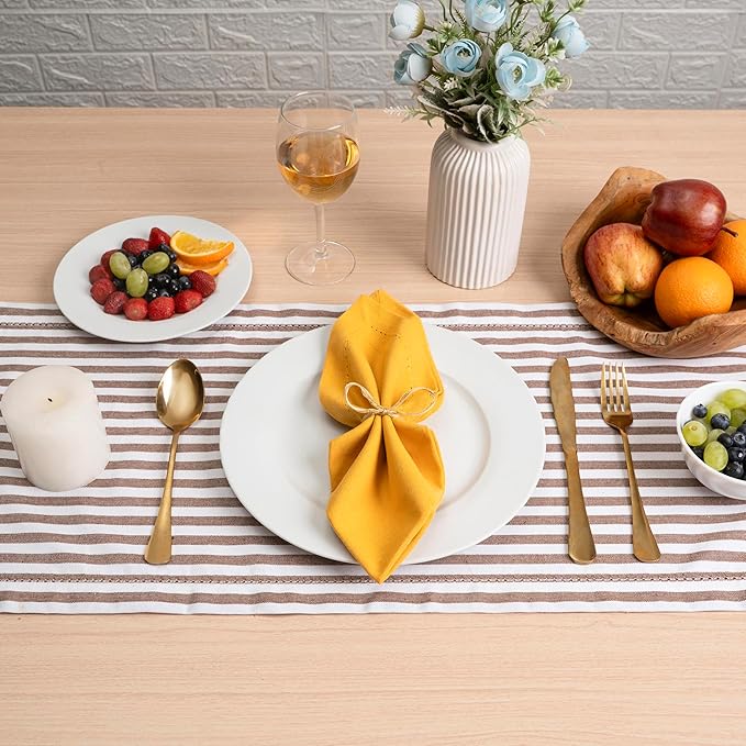 Blue Needles Set of 12 Hemstitch Linen Napkins 100% Cotton Golden Yellow Cloth Dinner Napkins 18x18 inches, Soft Reusable Absorbent Washable, Ideal for Wedding Events, Parties & Everyday Use
