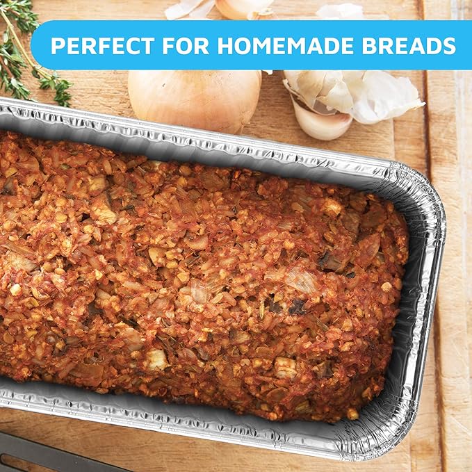 MontoPack Aluminum Disposable Loaf Pans | Deep Standard Size 8.5” x 4.5” Extra Thick Foil Bread Containers for Baking, Food Storage & Takeout | Eco-Friendly & Recyclable | Bulk 50-Pack 2 Pound Trays