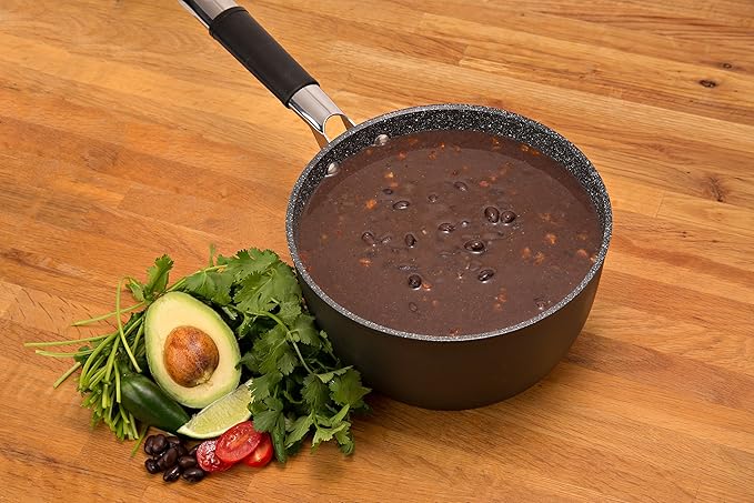 DaTerra Cucina Nonstick Small Chef Bundle – 2.6 Qt Ceramic Saucepan with Lid, 9.5" Frying Pan, 5-Piece Olive Wood Cooking Utensils – Oven Safe, Induction Compatible, PTFE & PFOA Free – Made in Italy