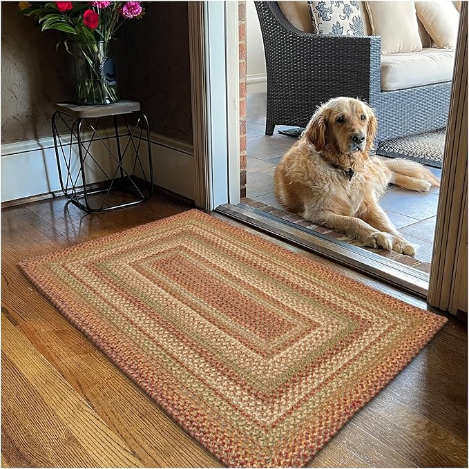Harvest Jute Bathroom Rug Brown 20x30 - Small Multi Color Braided Rugs for Country Primitive Home Decor, Reversible, No Shed Jute for Easy Maintenance