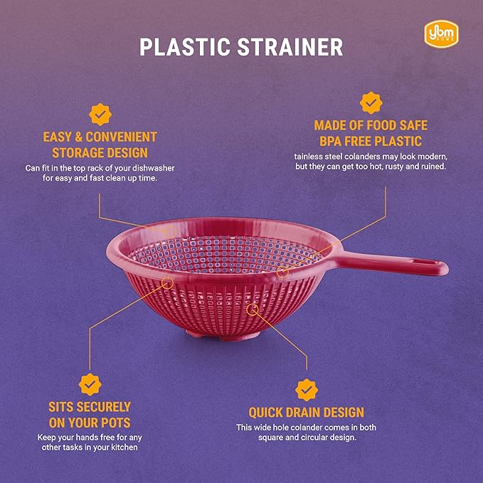YBM Home 8.5 Inch Plastic Strainer Colander with Long Handle – Made of Food Safe BPA-Free Plastic - Use for Pasta, Noodles, Spaghetti, Vegetables and More 31-1129-gray-3 (3, Gray)