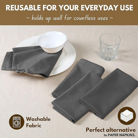 Native Fab Cloth Napkin Set of 12, 100% Cotton, Washable, Reusable Dinner Cloth Napkin 17x17 inches, Table Decor Napkins for Dinner, Events, Gray