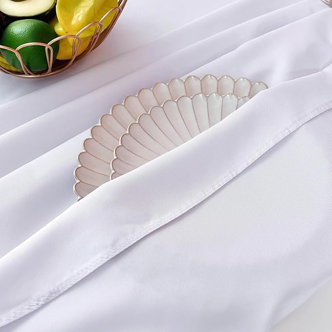 MEANMOY White 210 GSM Water & Stain Resistant Round Tablecloth for Circle Table - Solid 70 Inch Table Cloth Cover in Wrinkle Free Durable Washable Polyester Fabric for Wedding, Party, Banquet