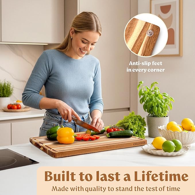 Acacia Wood XL Cutting Board for Kitchen, Large Cutting Board 17.1 × 12.8 - Wooden Chopping Boards with Juice Groove, Non-Toxic, Knife-Friendly & Durable – Housewarming Gift, Charcuterie & Meal Prep