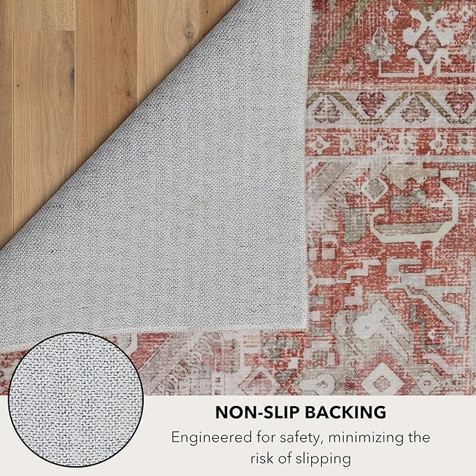 Kuden 2x3 Small Rug, Machine Washable, Non-Slip Backing, Vintage Style, Soft, Low Pile, Area Rugs for Entryway Kitchen Indoor Entrance