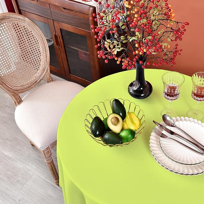 MEANMOY Lime Green 210 GSM Water & Stain Resistant Round Tablecloth for Circle Table - Solid 48 Inch Table Cloth Cover in Wrinkle Free Durable Washable Polyester Fabric for Wedding, Party, Banquet