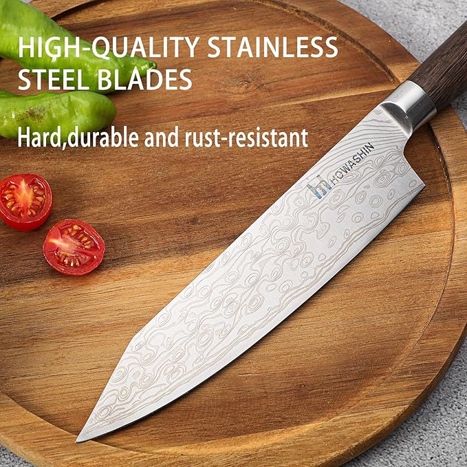 3PCS Chef Knife Set, Japanese Knife Set, Sharp High Carbon Stainless Steel Forged Blade Professional Kitchen Knives Set with Ergonomic Handle,Damascus Knives Set for kitchen with Gift Box
