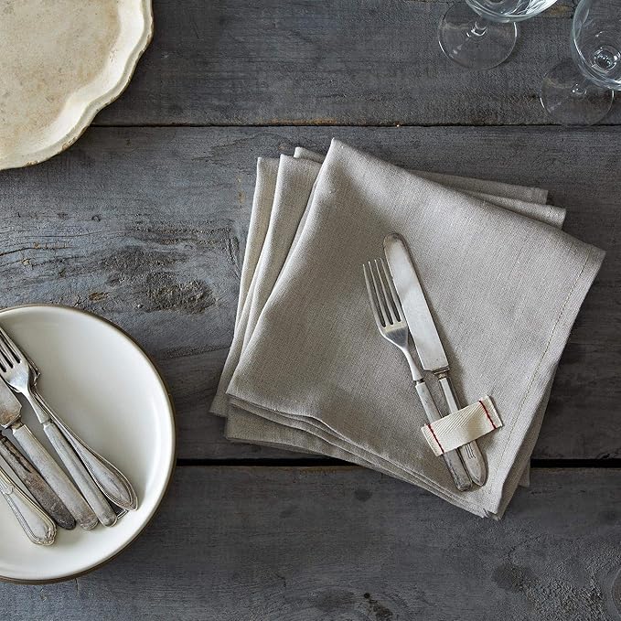 Marc Oliver Linen Cloth Napkins Natural, 20" x 20" Handsewn Hem. Stonewashed, Unbleached, Undyed. Washable, Reusable, Eco-Friendly Pure Flax Linen Napkin Set of 4 for Farmhouse, Dinner Table, Kitchen