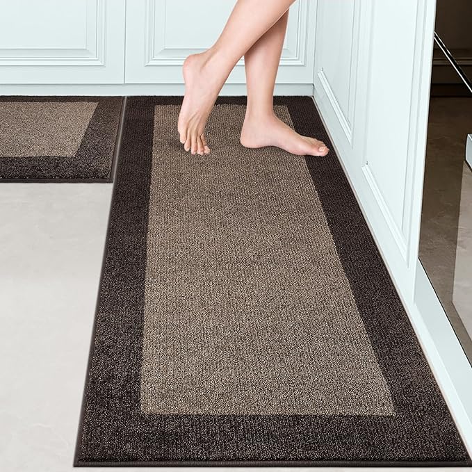 Machine Washable (24" x 36"+ 24" x 60"') Kitchen Rugs Set of 2, Non Slip Kitchen Mats for Floor, Absorbent Entrance Runner Rugs for Bedroom, Hallway, Bathroom, Door (Roll Packing)
