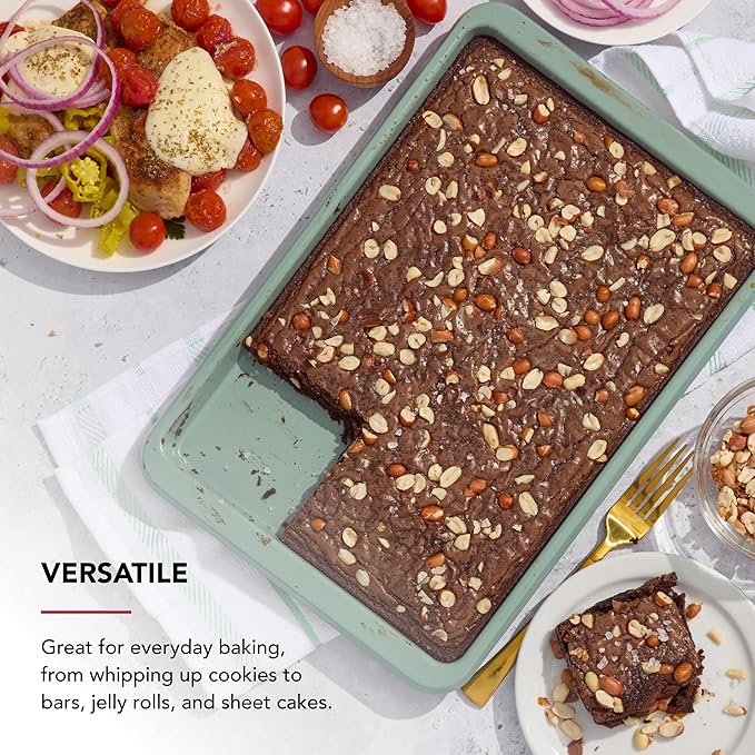 KitchenAid Nonstick Swiss Engineered Aluminized Steel Baking Sheet, Dishwasher Safe, 9 x 13 Inch, Cardamom