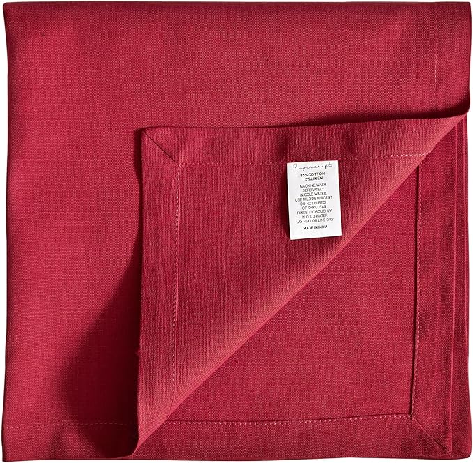 FINGERCRAFT Dinner Cloth Napkins, Cotton Linen Blend Mitered Corner Napkins Cloth 12 Pack Natural Premium Quality for Every Day Use, Parties, Weddings, 20x20 inch Christmas Color Tango Red