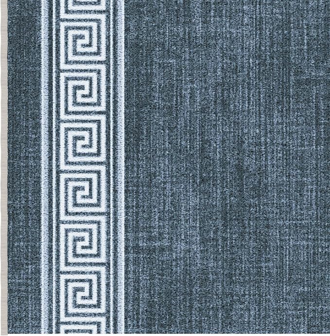 Ottomanson 2-Piece Kitchen Rug Set - Non Slip Runner & Washable Mat - 1'11" x 4' + 1'11"' x 5' - Durable, Stain Resistant for Entryway, Bedroom and Bathroom, Greek Border Greyish Blue