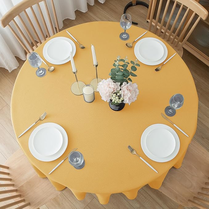 Biscaynebay Fall Tablecloth Textured Fabric Round Tablecloths 70", Fall Gold Thanksgiving Autumn Harvest Water Resistant Fabric Tablecloths for Kitchen, Dining, Wedding, Parties Machine Washable