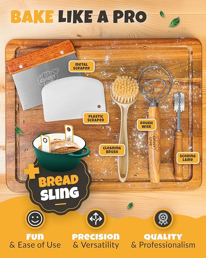 CRUSTLOVE Dutch Oven for Bread Baking - incl. Sourdough Bread-Baking Supplies like Banneton Bread-Proofing Basket - 5QT Enameled Cast Iron Bread-Oven with Lid, Baking Pan, Scoring Tool Lame