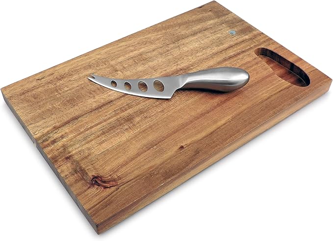 Swissmar Mini Acacia Cheese Board Set – Compact 2-Piece Serving Board with Built-In Magnetic Knife Storage – Durable & Water-Resistant – Perfect for Kitchen Collection – 11” x 7.25”