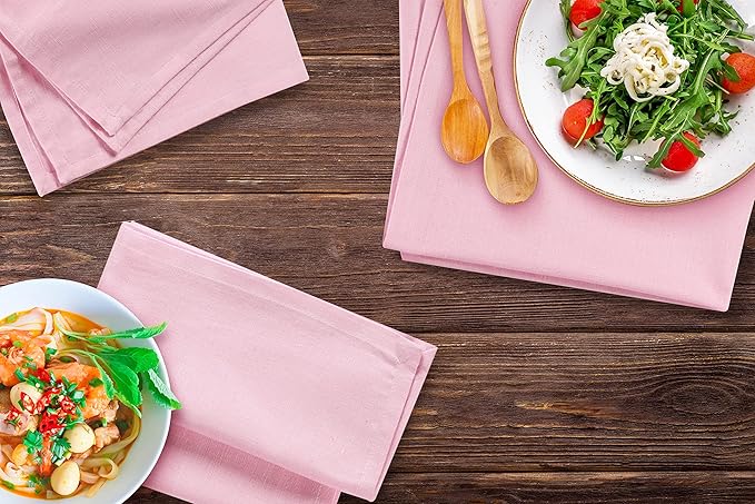 FINGERCRAFT Cloth Dinner Napkins Cotton Linen Fabric Soft Set of 12 Plain Reusable Washable for Dining Party Table Decoration 18x18 Inch Pink Lady