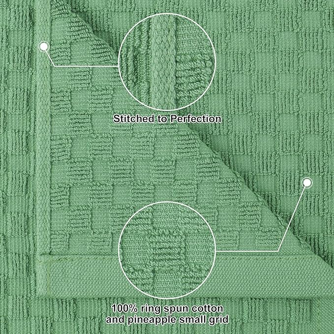 Homaxy 100% Cotton Kitchen Towels and Dishcloths Set, 12 x 12 & 15 x 25 Inches, Set of 10 Bulk Terry Cloth Dish Towels, Super Soft and Absorbent Hand Towel with Hanging Loop, Grass Green
