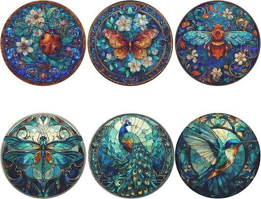 Insect Coasters Leather Round Drink Coasters 6 Pcs Set with Holderor for Cup Drink Coffee Table Bar Home Decor