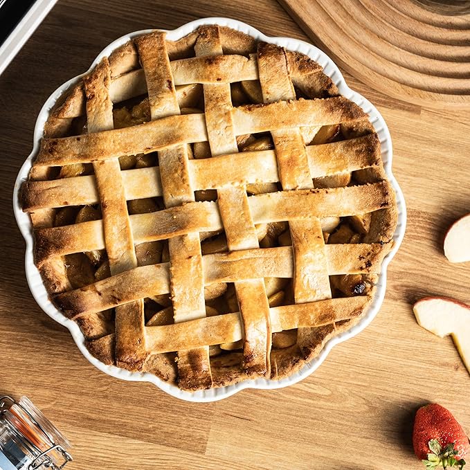 Cormomu Pie Pan for Baking 9 Inch, Ceramic Pie Dish, Non-Stick Round Baking Dish, Porcelain Plates with Ruffled Edge| Microwave, Dishwasher, and Oven Safe (2PCS)
