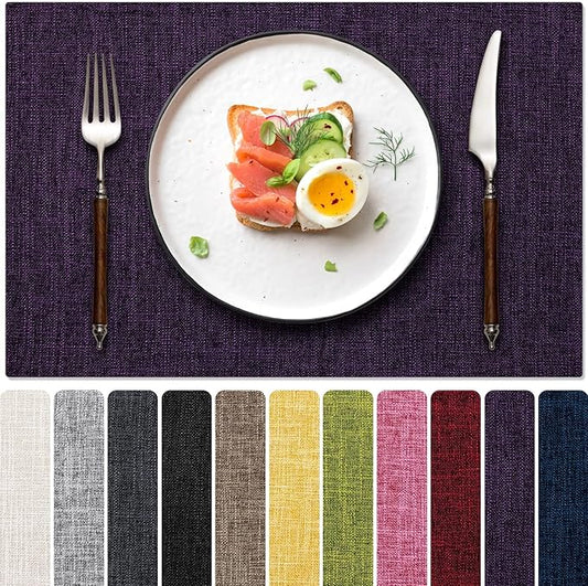 Blue Forest Placemats Set of 4, Dual-Layered Thickened Faux Linen Cloth Place Mats Heat Resistant Machine Washable Wrinkle Free Table Mats Indoor/Outdoor (Purple)
