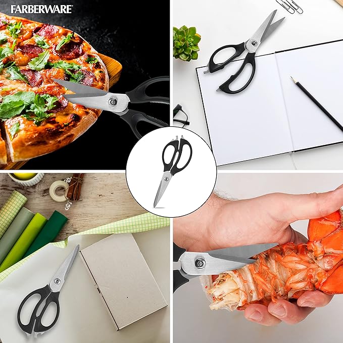 Farberware 4 in 1 Multipurpose Stainless Steel Kitchen Scissors with Blade Cover, Black