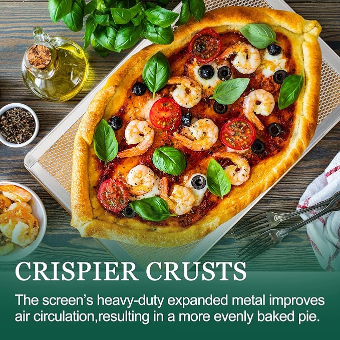 SHANGPEIXUAN Pizza Screen 11 x 16 Inch 2 Pack Rectangular Aluminum Pizza Pan Restaurant-Grade Flatbread Screen Pizza Crisper Pan,Oven-Safe