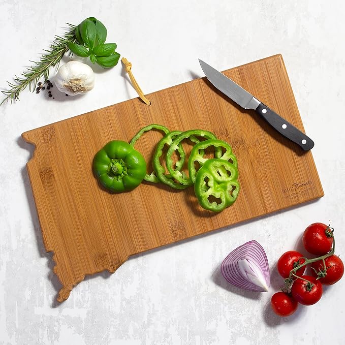 Totally Bamboo South Dakota State Shaped Cutting Board and Charcuterie Serving Platter with Artwork by Summer Stokes, Includes Hang Tie for Wall Display