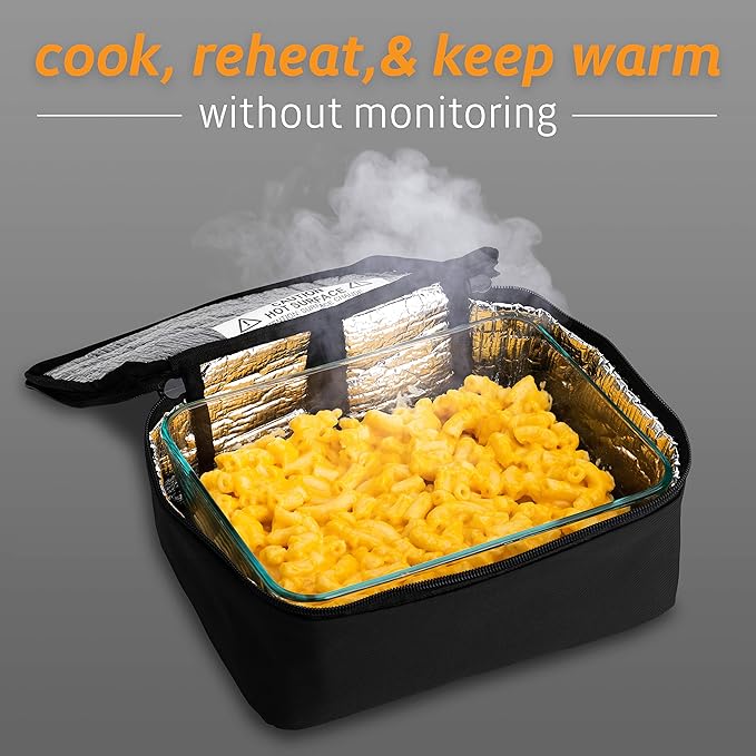 HOTLOGIC Mini Portable Electric Lunch Box Food Heater with Glass Container - Food Warmer and Heated Lunch Box for Adults Car/Home - Cook, Reheat, and Keep Your Food Warm - BLACK - 12V