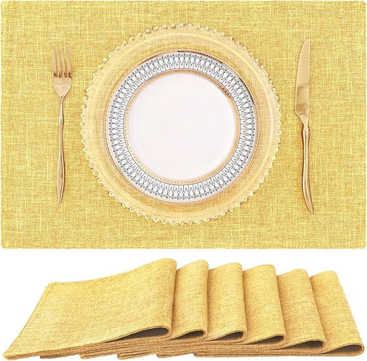 homing Cotton Linen Placemats Set of 6, Cloth Washable Farmhouse Dining Table Mats for Indoors & Outdoors, Easy to Clean, Mustard Yellow, 13 x 19 Inch