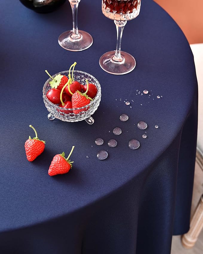 MEANMOY 2 Pack Navy Blue 210 GSM Water & Stain Resistant Round Tablecloth - Solid 70 Inch Circle Table Cloth Cover in Wrinkle Free Washable Wipe Clean Polyester for Wedding, Party, Banquet (2 Pcs)