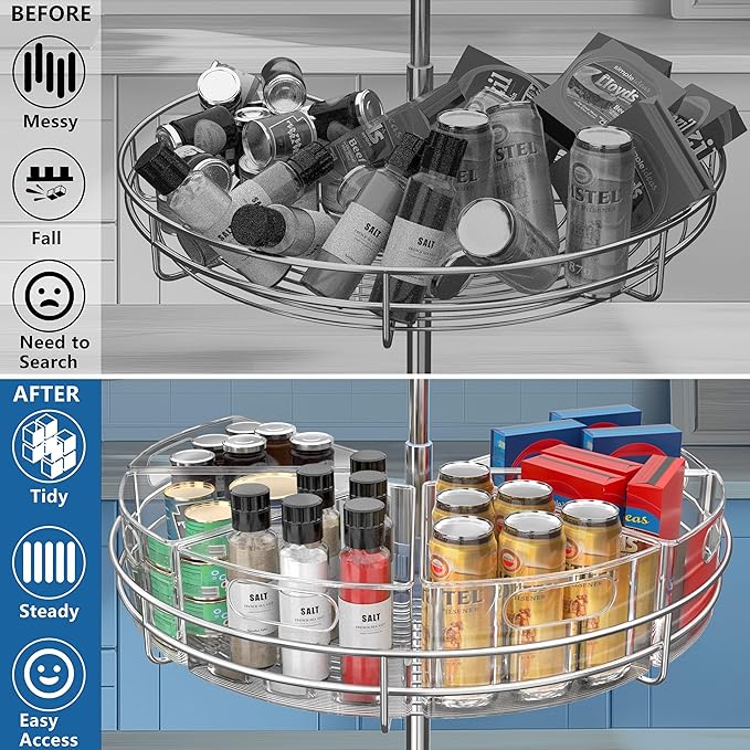 Lazy Susan Organizer Bins for 28"-29" Diameter Corner Cabinet Lazy Susan, 6 Pack, Clear Plastic Cabinet and Pantry Storage Bin, 1/8 Wedge-Food Safe, BPA Free