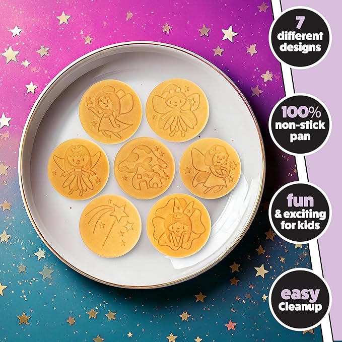 Fairy Friends Mini Pancake Pan - Make 7 Unique Flapjacks- Nonstick Griddle for Breakfast Princess Magic & Quick Easy Cleanup- Adorable and Bite Sized, Easter Basket Stuffer Gift for Kids, Girls & Boys