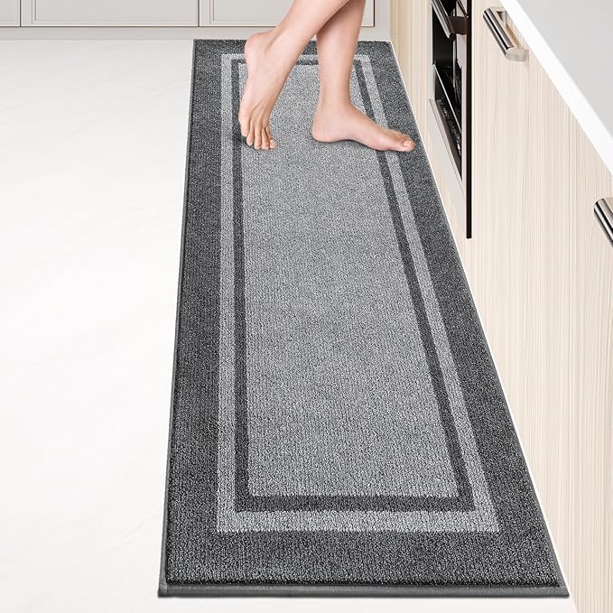 Kichen Rugs 24" x 96", Non-Slip Machine Washable Kitchen Runner Rugs Floor Mats, Absorbent Comfort Standing Mats for Kitchen, Sink, Laundry and Hallway, Light Grey & Dark Grey