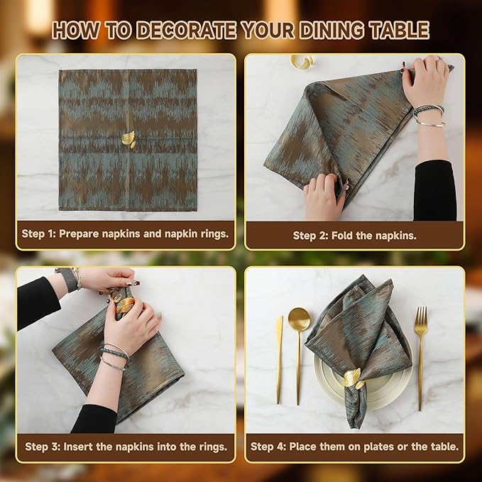 Napkin Rings Set of 12, Shiny Gold Napkin Rings, Smooth, Easy Care, Solid Metal Laurel Leaf Shaped Elegant Table Decor, Stylish Napkin Ring Bulk for Holidays Wedding, Party, New Homes Gift