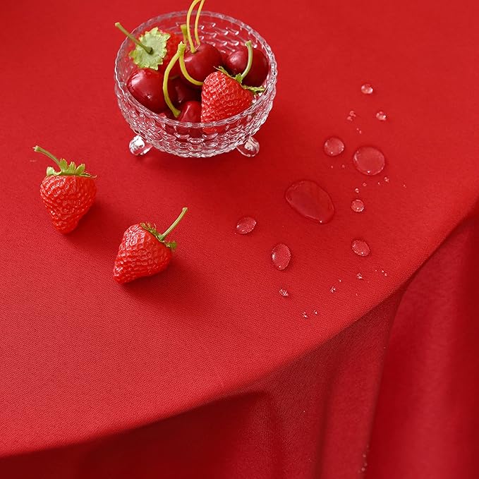 MEANMOY Red 210 GSM Water & Stain Resistant Round Tablecloth for Circle Table - Solid 60 Inch Table Cloth Cover in Wrinkle Free Durable Washable Polyester Fabric for Wedding, Party, Banquet