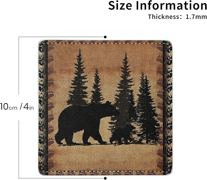 Marble Coasters Square Leather Drinks Coaster Set with Holder for Coffee Table Bar Home Decor 4 Inches Set of 6 (Forest Animals, One Size)