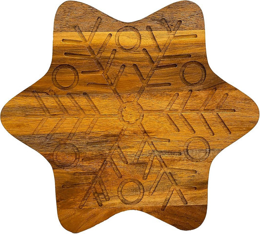 Treen Art Wood Cutting Board for Kitchen Star Shaped Wooden Cutting Board with Grooves, Christmas Decorative cutting board for Cheese and Charcuterie Serving Platter 11"L x 11"W