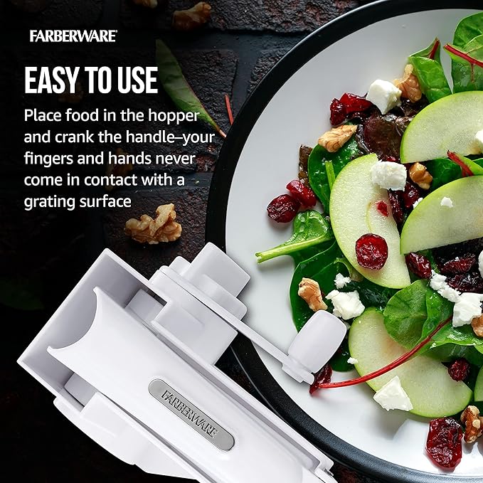 Farberware Professional Rotary Grater with Fine Etched Stainless Steel Drum, 4.33x5.51x3.54 Inch, White