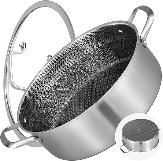 LOLYKITCH 7 QT Tri-Ply Stainless Steel Non Stick Sauté Pan with Lid,12 Inch Deep Frying Pan,Large Skillet,Jumbo Cooker,Induction Compatible,Heavy Duty and Oven Safe.
