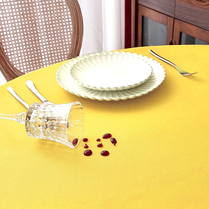 MEANMOY Yellow 210 GSM Water & Stain Resistant Round Tablecloth for Circle Table - Solid 70 Inch Table Cloth Cover in Wrinkle Free Durable Washable Polyester Fabric for Wedding, Party, Banquet