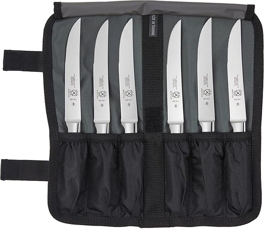 Mercer Culinary Genesis 7-Piece Forged Steak Knife Set, Steel/Black