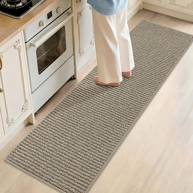 JSEI Kitchen Runner Rugs, 17''x71'' Non-Slip Kitchen Mats for Floor, Machine Washable Absorbent and Stain Resistant Kitchen Rug, Carpet Mats with TPR Backing for Kitchen, Beige