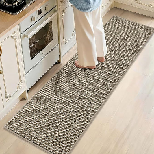 JSEI Kitchen Runner Rugs, 17''x71'' Non-Slip Kitchen Mats for Floor, Machine Washable Absorbent and Stain Resistant Kitchen Rug, Carpet Mats with TPR Backing for Kitchen, Beige