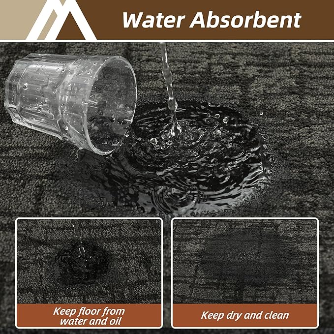 COSY HOMEER Kitchen Rugs Non Slip Washable 24"x36"+24"x60",Absorbent Soft Kitchen Mats for Floor,Polyester Kitchen Runner Rug Sets of 2,Kitchen Floor Mats for Sink Mat,Hallway,Laundry,Dark Grey