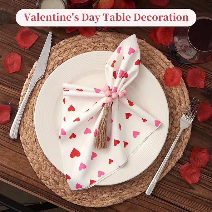 APTWOW Valentine Napkin Rings Set of 12, Pink Wooden Bead Napkin Rings for Table Decor, Valentine's Day Farmhouse Napkins Rings for Boho Table Decor, Spring Banquet, Wedding, Easter
