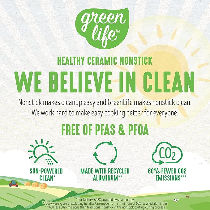 GreenLife Soft Grip Healthy Ceramic Nonstick 18 Piece Kitchen Cookware Pots and Frying Sauce Saute Pans Set, PFAS-Free with Kitchen Utensils and Lid, Dishwasher Safe, Yellow