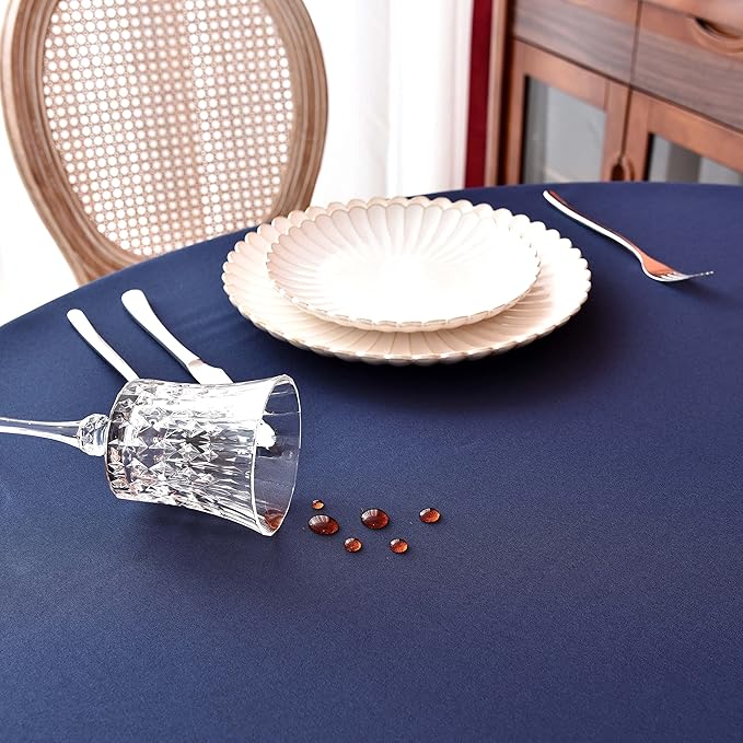 MEANMOY Navy Blue 210 GSM Water & Stain Resistant Round Tablecloth for Circle Table - Solid 48 Inch Table Cloth Cover in Wrinkle Free Durable Washable Polyester Fabric for Wedding, Party, Banquet