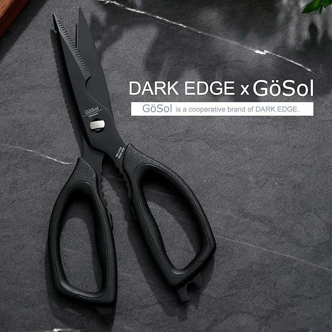 Kitchen Shears Come Apart Kitchen Scissors with Serrated Blade Premium Black Titanium Plated Stainless Steel Shears for Food Heavy Duty Chicken Bone Fish Nutcracker Can Opener 02A