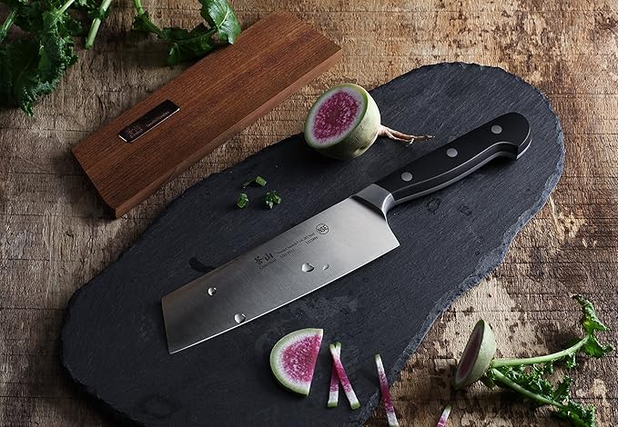 Cangshan TV2 Series 1022902 Swedish 14C28N Steel Forged 7-Inch Nakiri Knife and Wood Sheath Set