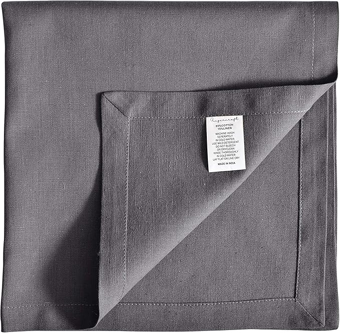 FINGERCRAFT Cloth Napkins, Cotton Linen Mitered Corner Soft Durable Washable Eco-Friendly Napkins Cloth 12 Pack, 18x18 inch Premium Quality for Home Hotel Parties Christmas Wedding Dinner Charcoal